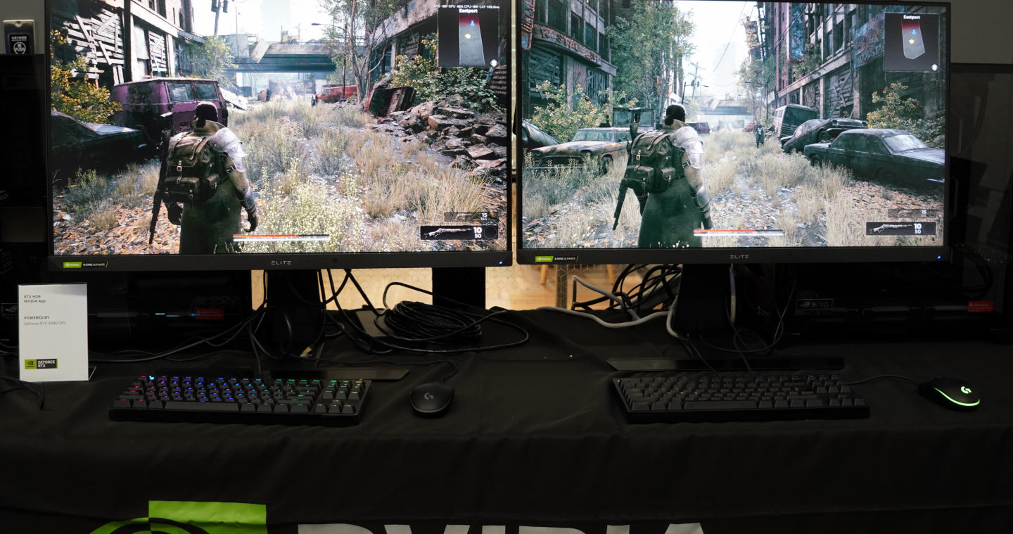 RTX HDR（左側）可以為所有遊戲強制開啟AI增強的HDR功能，讓對比與色彩更加鮮明。