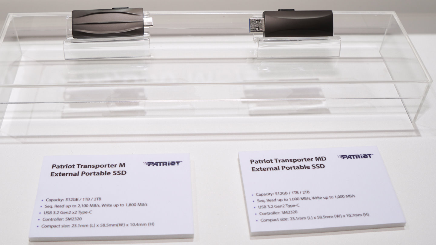 Patriot這次也推出Transporter M與MD外接固態硬碟。其Transporter M採頻寬達20Gbps的USB 3.2 Gen 2x2 Type-C介面。