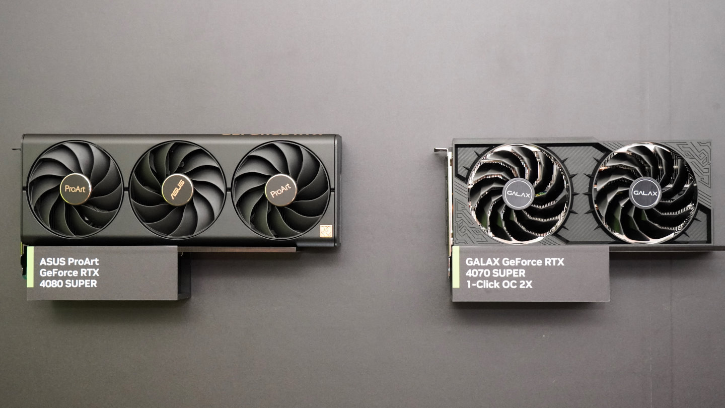 Asus ProArt GeForce RTX 4080 Super是唯一「80」級的產品，外還有Galax的GeForce RTX 4070 Super 1-Click OC 2X。