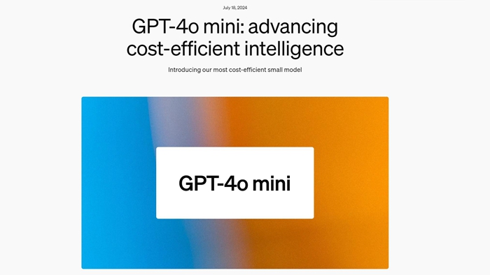 OpenAI推出最有性價比的GPT-4o mini，價格驟降96%-97%