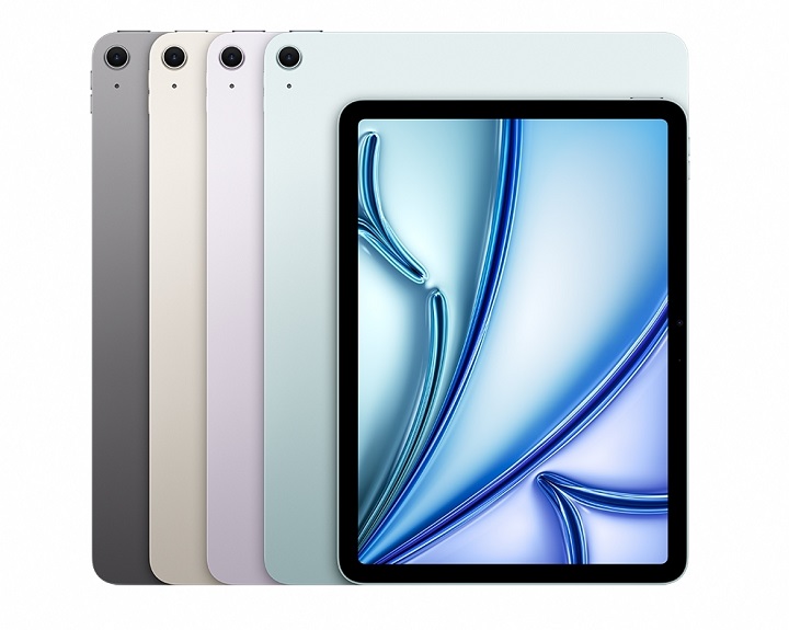 iPad Air M2 的外型與前一代差異不大,並提供藍色、紫色、星光色和太空灰色,一共四色可選擇。