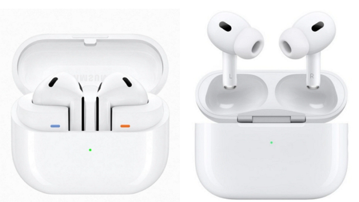 三星電子的 Galaxy Buds 3 Pro（左）和蘋果的 AirPods 2 Pro（右）