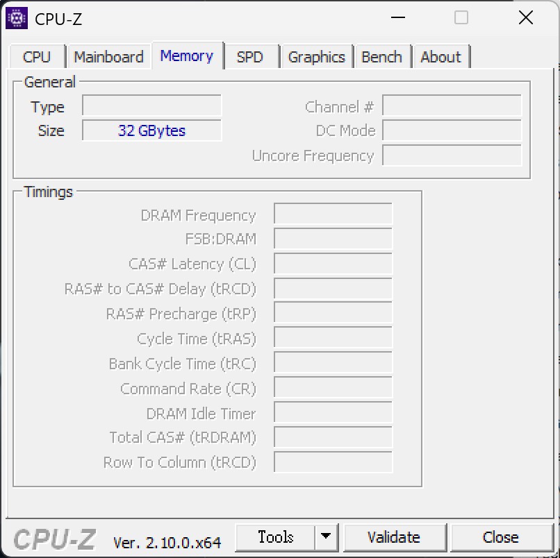 記憶體直接封裝於處理器晶片上，CPU-Z僅顯示容量。