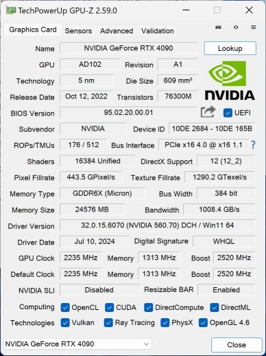 顯示卡使用顯示卡：NVIDIA GeForce RTX 4090 Founders Edition。