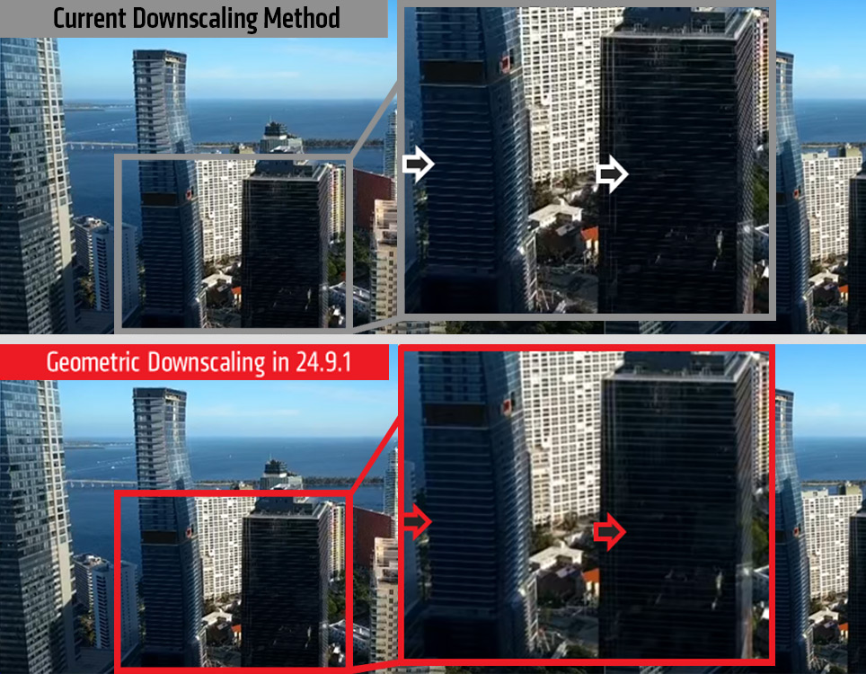 Geometric Downscaling功能能夠改善在小視窗播放影片的視覺瑕疵。