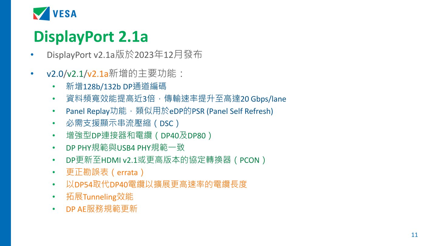 DisplayPort 2.0、2.1、2.1a規範新增功能一覽。