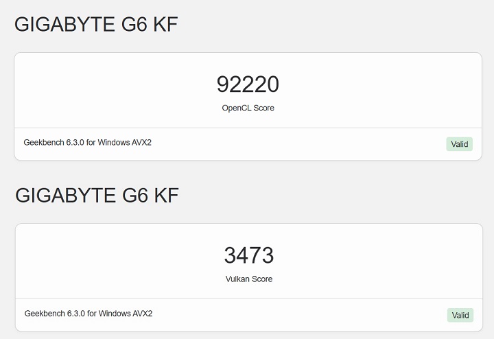 利用 Geekbench 6 選定於 NVIDIA GeForce RTX 4060 進行測試，在 OpenCL 測試獲得的分數為 92,220 分；在 Vulkan 測試獲得的分數為 3,473 分。
