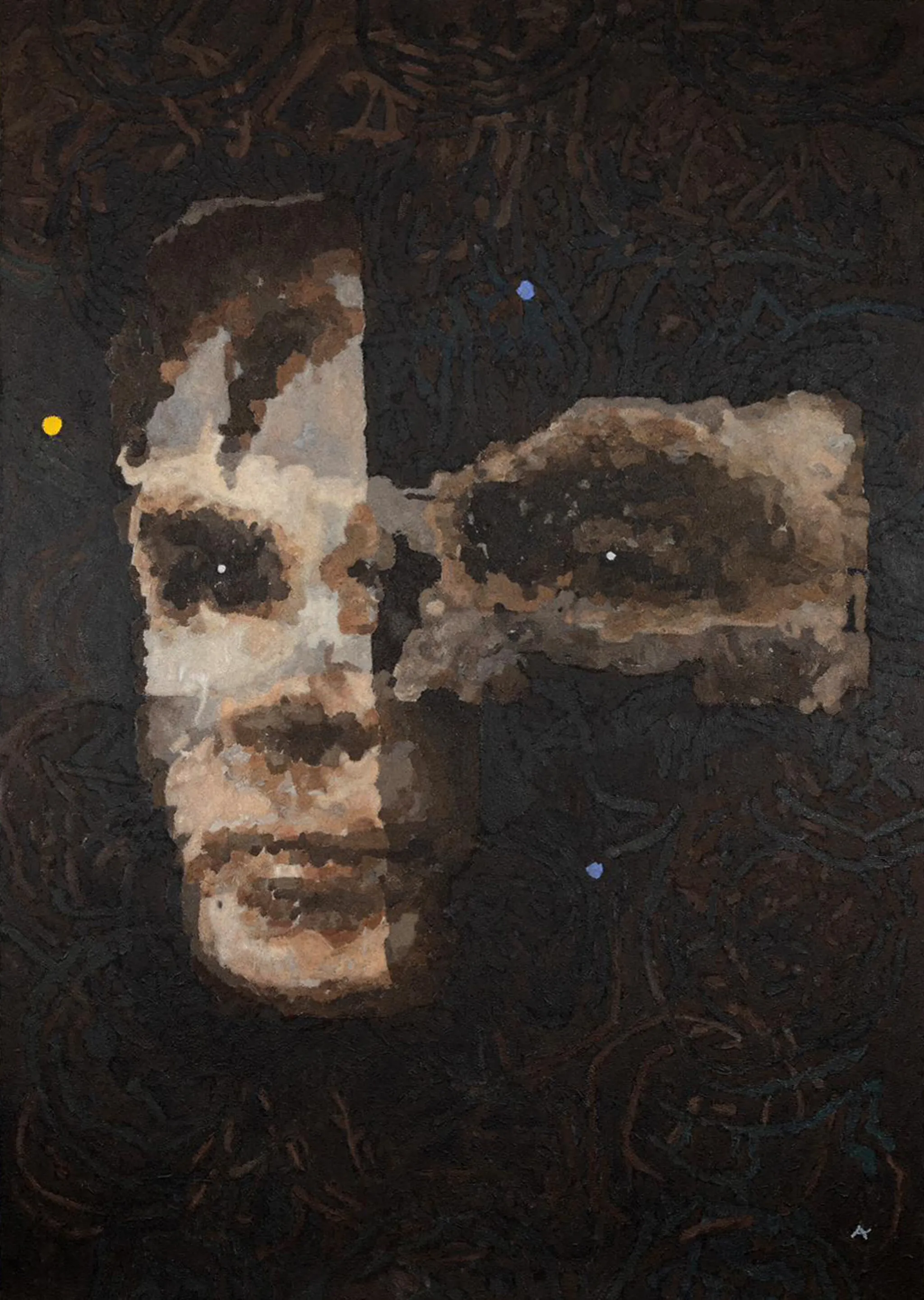 這幅名為「A.I. God. Portrait of Alan Turing（AI 之神：艾倫·圖靈的肖像）」的畫作尺寸相當大，橫 188 公分，縱 253 公分。 by Ai-Da Robot Studios