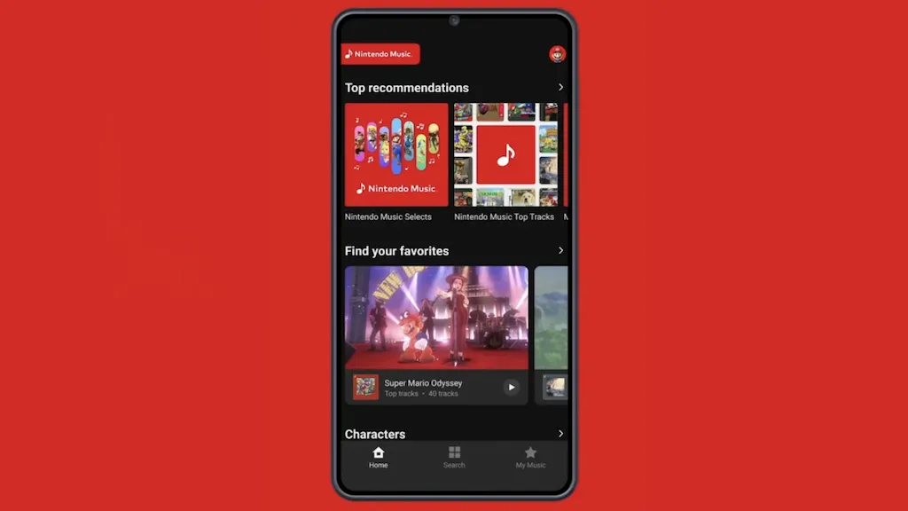 Nintendo Music App 的主頁面。圖片來源：任天堂