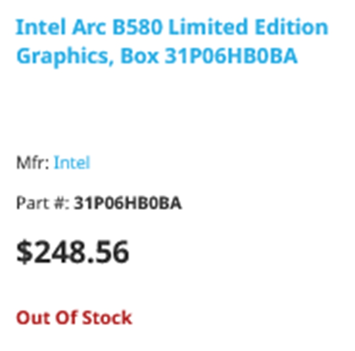 Intel二代Arc B580顯示卡國外價格曝光，約合台幣8500元