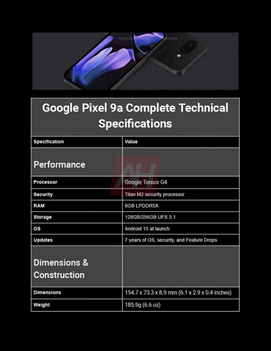 Google Pixel 9a完整規格表洩露，定價能否與iPhone SE4一拼？