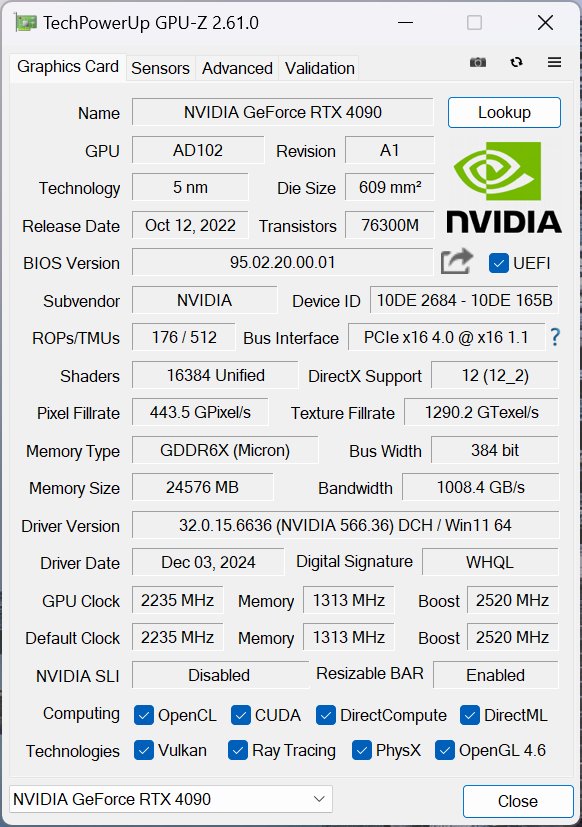 透過GPU-Z查看測試平台之顯示卡資訊。