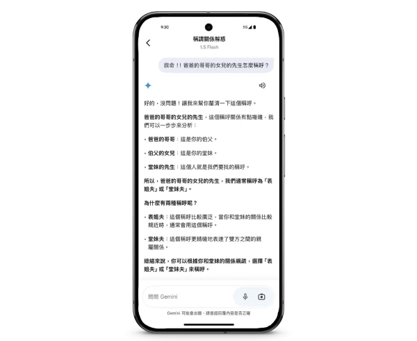 過年期間，向 Gemini 描述親戚關係快速掌握正確稱謂，避免尷尬場面