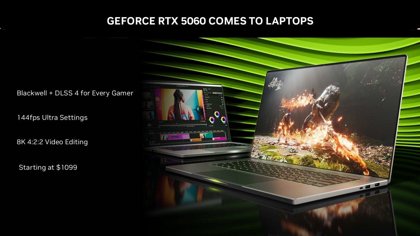 搭載GeForce RTX 5060顯示晶片的筆記型電腦價格由美金1,099元起。