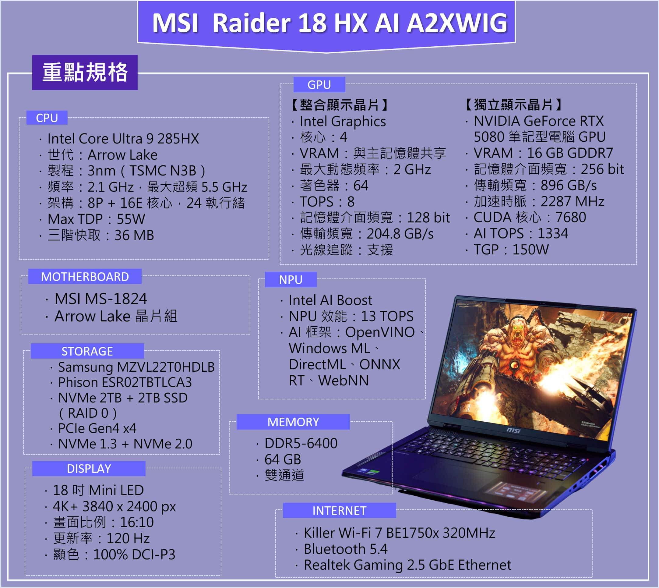 MSI Raider 18 HX AI 電競筆電實測：規格全面升級，兼顧遊戲、娛樂與 AI 運算需求！