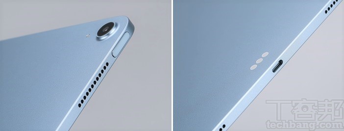 電源鍵結合 Touch ID 解鎖功能，並也有提供音量調整鍵。底部配置 USB Type-C 埠，支援 USB 3 規格，最快可達 10Gb/s 的傳輸速度。