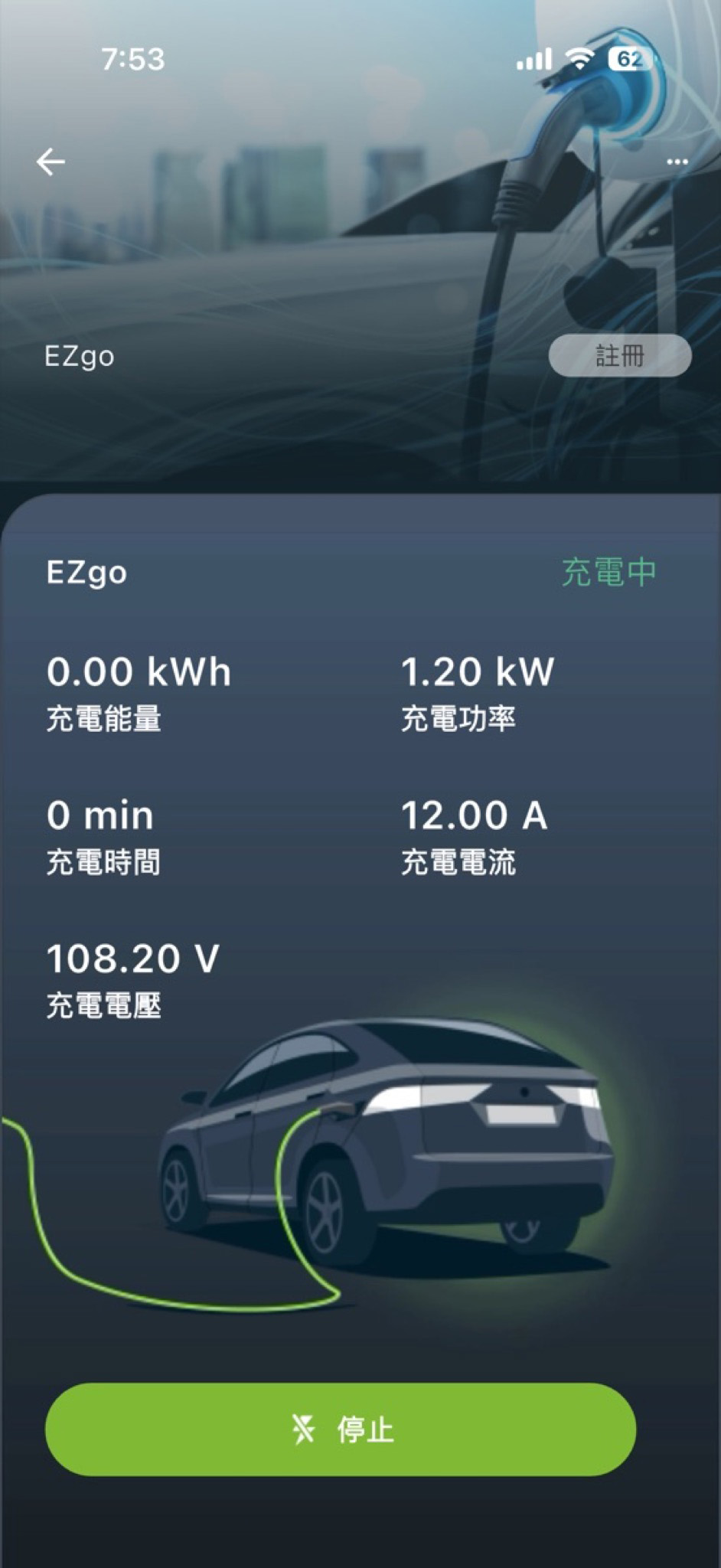 即時監控頁面上可以查看目前充電的電流、電壓以及充電時間等資訊，讓車主方便掌握狀況