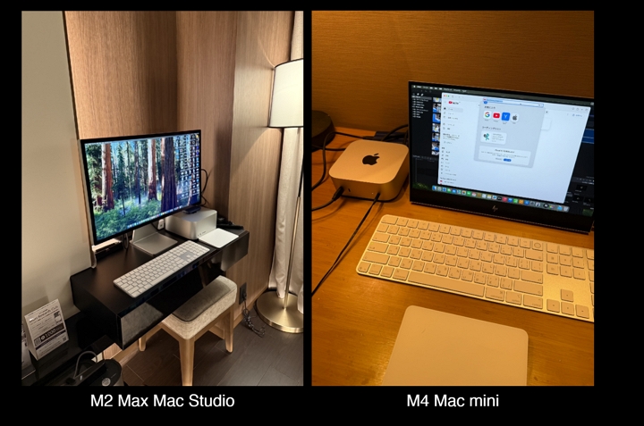 身為剪輯效率控，將桌機打造為他的行動剪輯室，Mac Studio（M2 Max）是「剪片怪獸」， Mac mini（M4）更好攜帶。