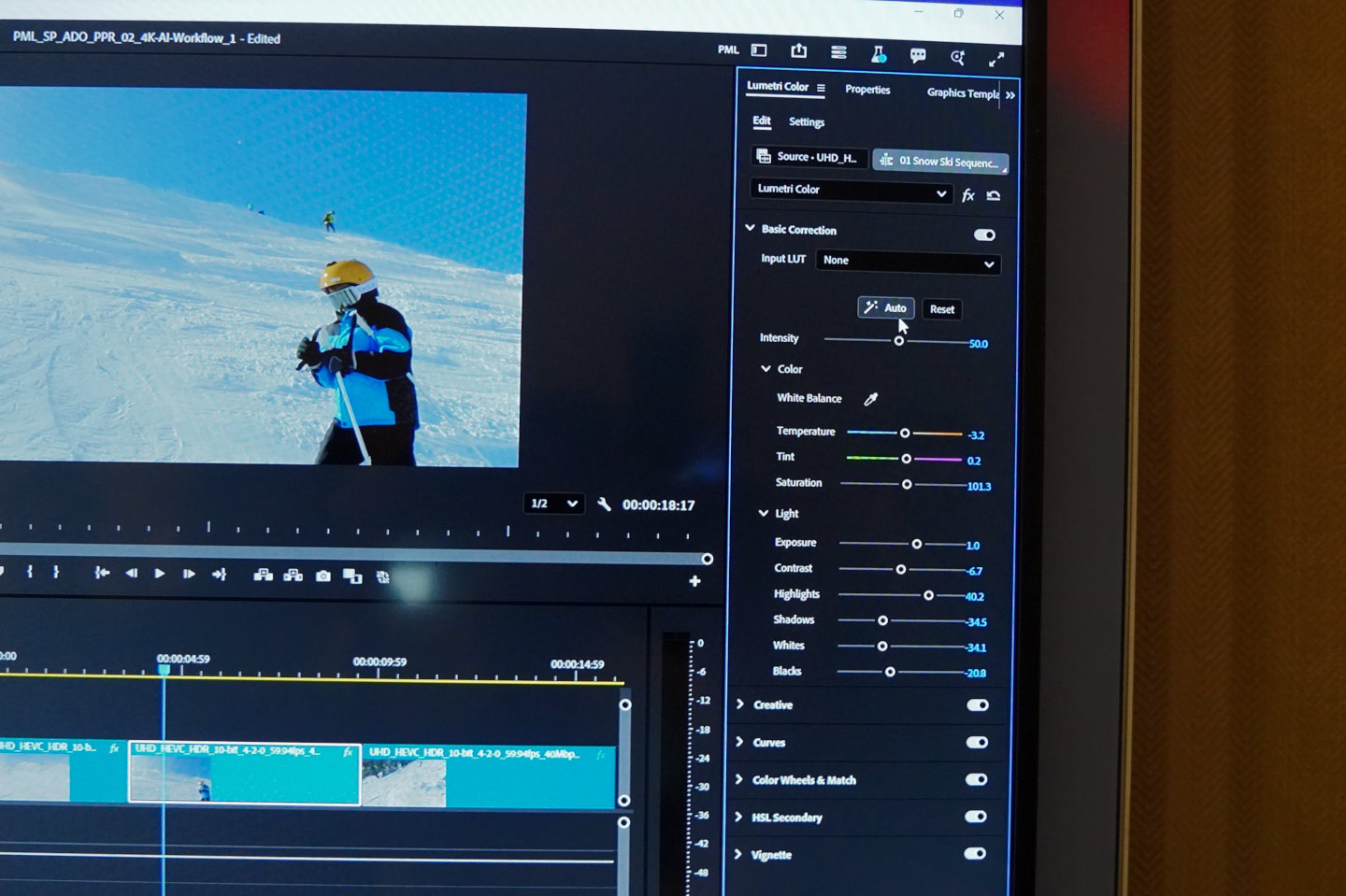 AI調色功能，能夠自動最佳化色彩呈現並在整部影片唯持一致性。