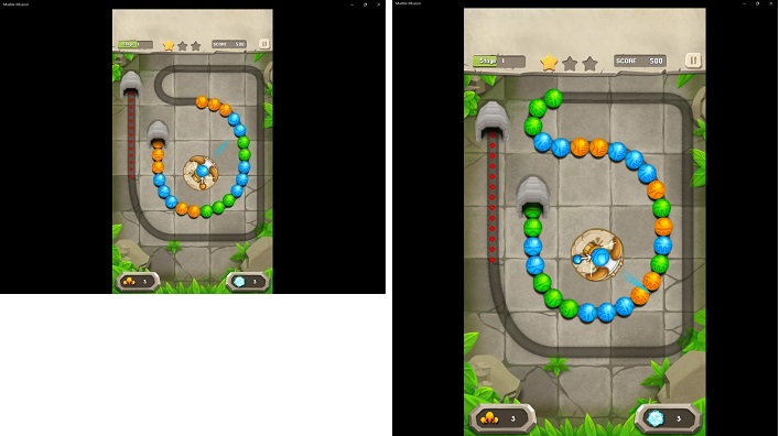 在直式遊戲的顯示上，左右兩側本來就有黑邊，變成 16.7 吋（右圖）螢幕時，黑邊的比例變少。