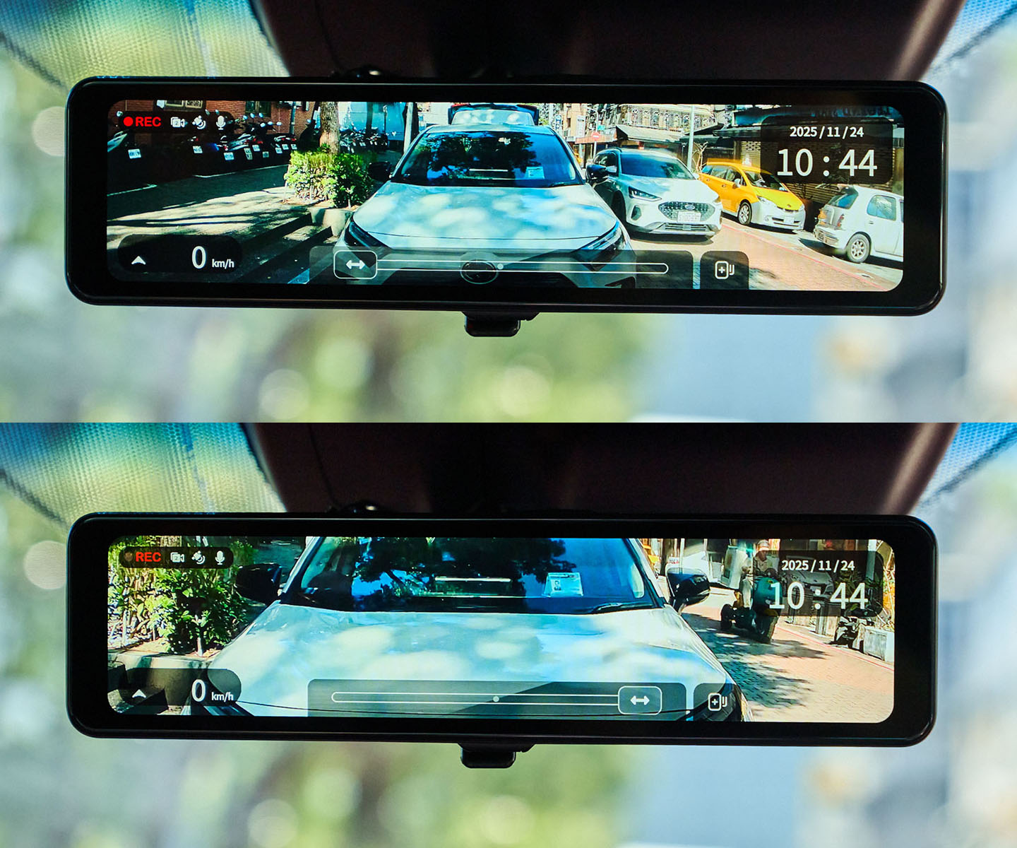 後鏡頭畫面支援縮放功能 ,可依行車需求放大或縮小顯示範圍。像是想看清楚後車距離,或查看更廣的路況時,都可以輕鬆「無段縮放」,模擬真實物距。