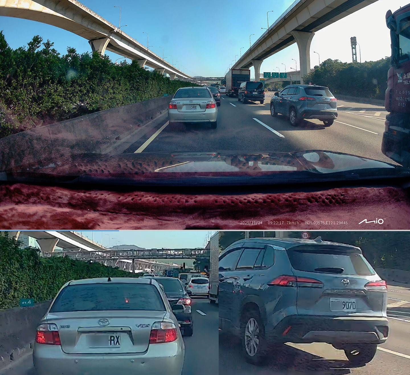 同樣是白天,不管是前方較遠距離的車輛或隔壁車道車輛的車牌文字,放大後都很清晰。