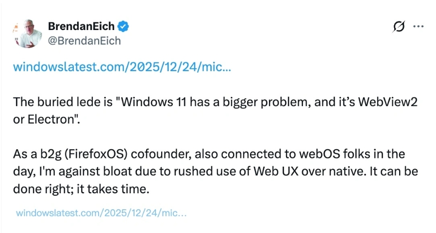 JavaScript 創造者向微軟 Windows 11 喊話：別只顧押寶網頁使用者體驗，卻忽略原生系統！