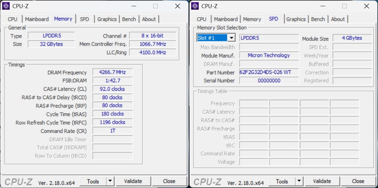 記憶體部份為on Board設計之LPDDR5x-8533，容量為32GB。