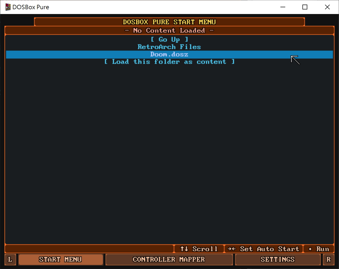 舉例來說，透過檔案瀏覽器選擇打包為.dosz格式的《毀滅戰士》。