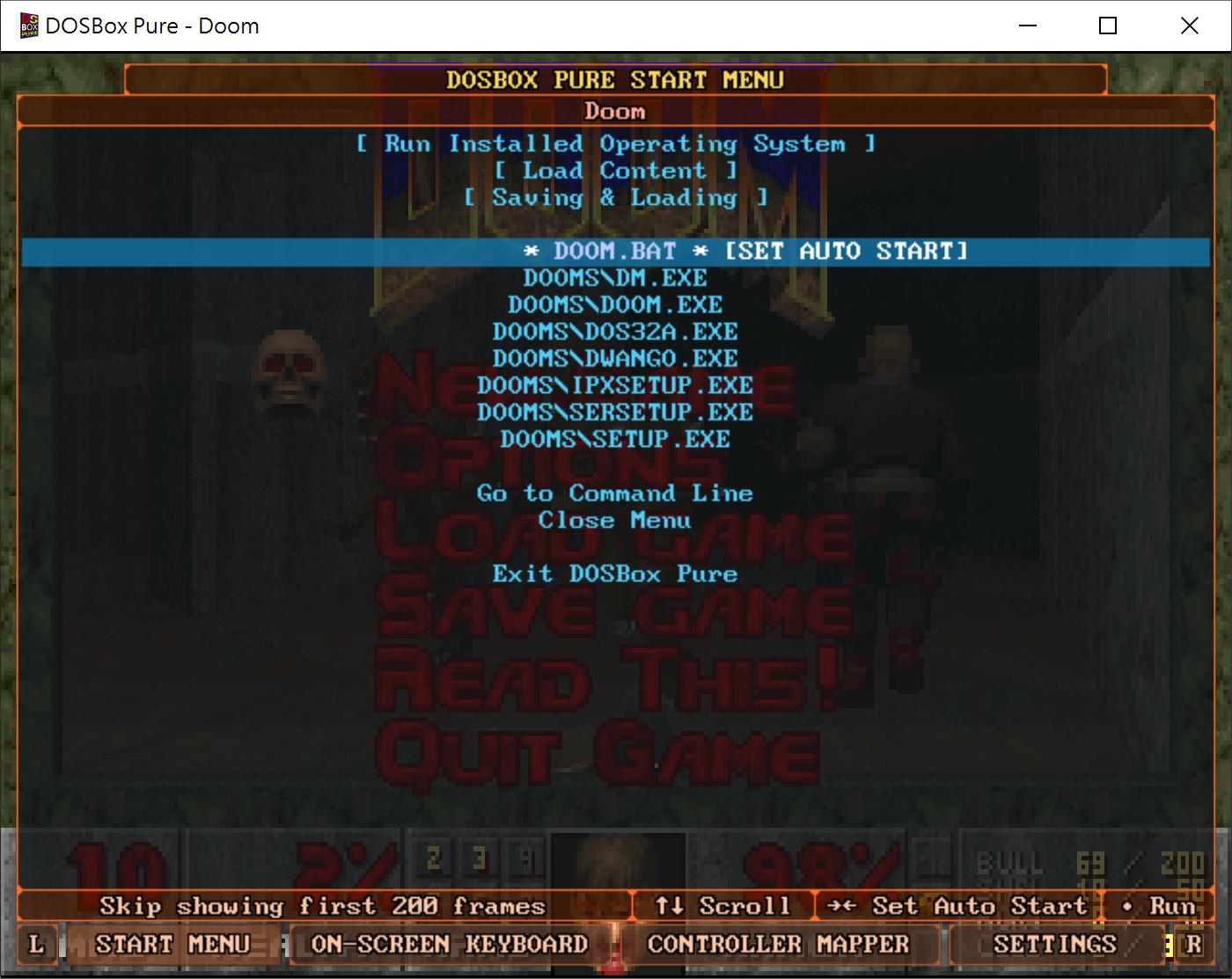 遊戲中可以按下鍵盤的Ctrl + F12或是遊戲手把的L3開啟選單，透過滑鼠點集最下方的標籤或手把的L、R鍵切換分頁。在「Start Menu」（開始選單）分頁可以選擇新遊戲，或是透過「Saving & Loading」選項使用即時存、讀檔功能。