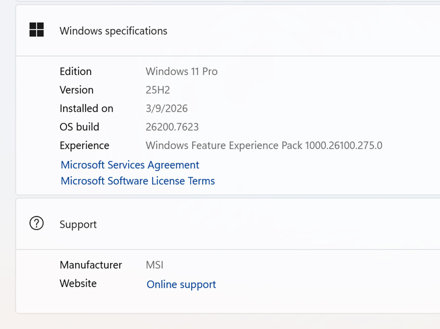 值得注意的是，MSI Cubi NUC AI+ 搭配的是 Windows 11 專業版本。