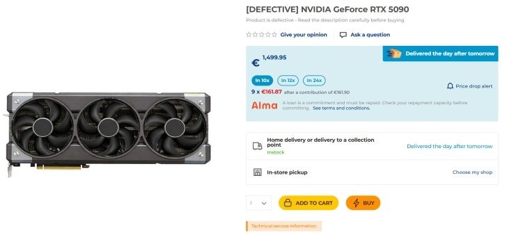 壞掉的 RTX 5090 也能賣？法國商家開賣一批5090「戰損卡」，價格竟與全新 5080 相當