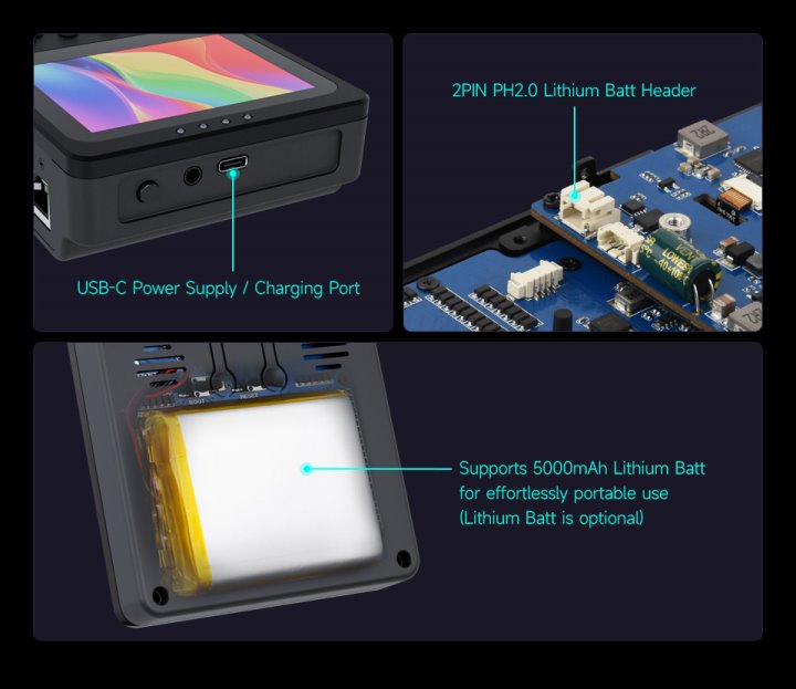 PocketTerm35內建容量為5000 mAh的電池，能夠透過頂部USB Type-C端子進行充電。