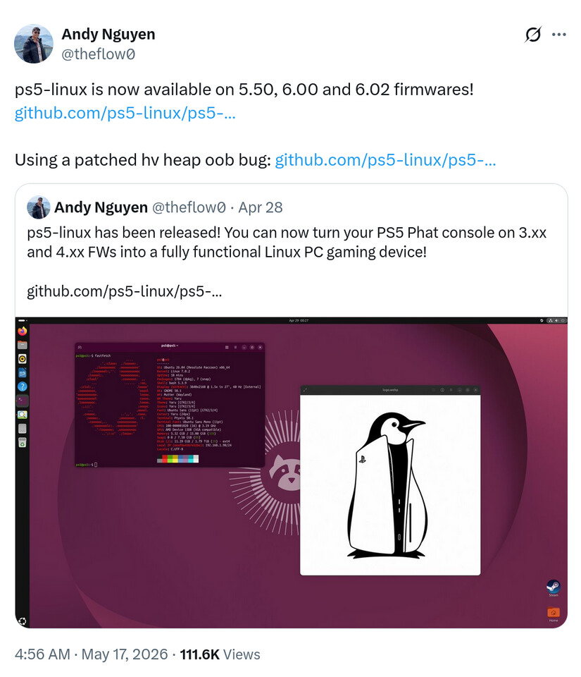 索尼主機成 Linux 電腦！最新開源方案支援 6.02 韌體，實現內建 M.2 插槽與 Wi-Fi 晶片完美驅動