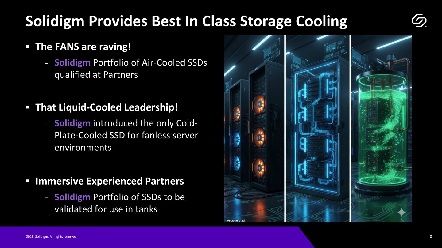Solidigm積極投入水冷固態硬碟研發，並取得NVIDIA RVL（Recommended Vendor List，推薦供應商）資格。
