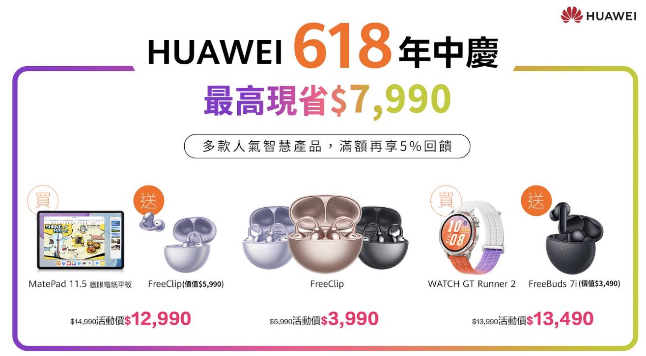 HUAWEI WATCH FIT 5 系列上市！輕薄方錶設計、AI 健康運動全升級，同步 GT Runner 2 傳奇版限量上市