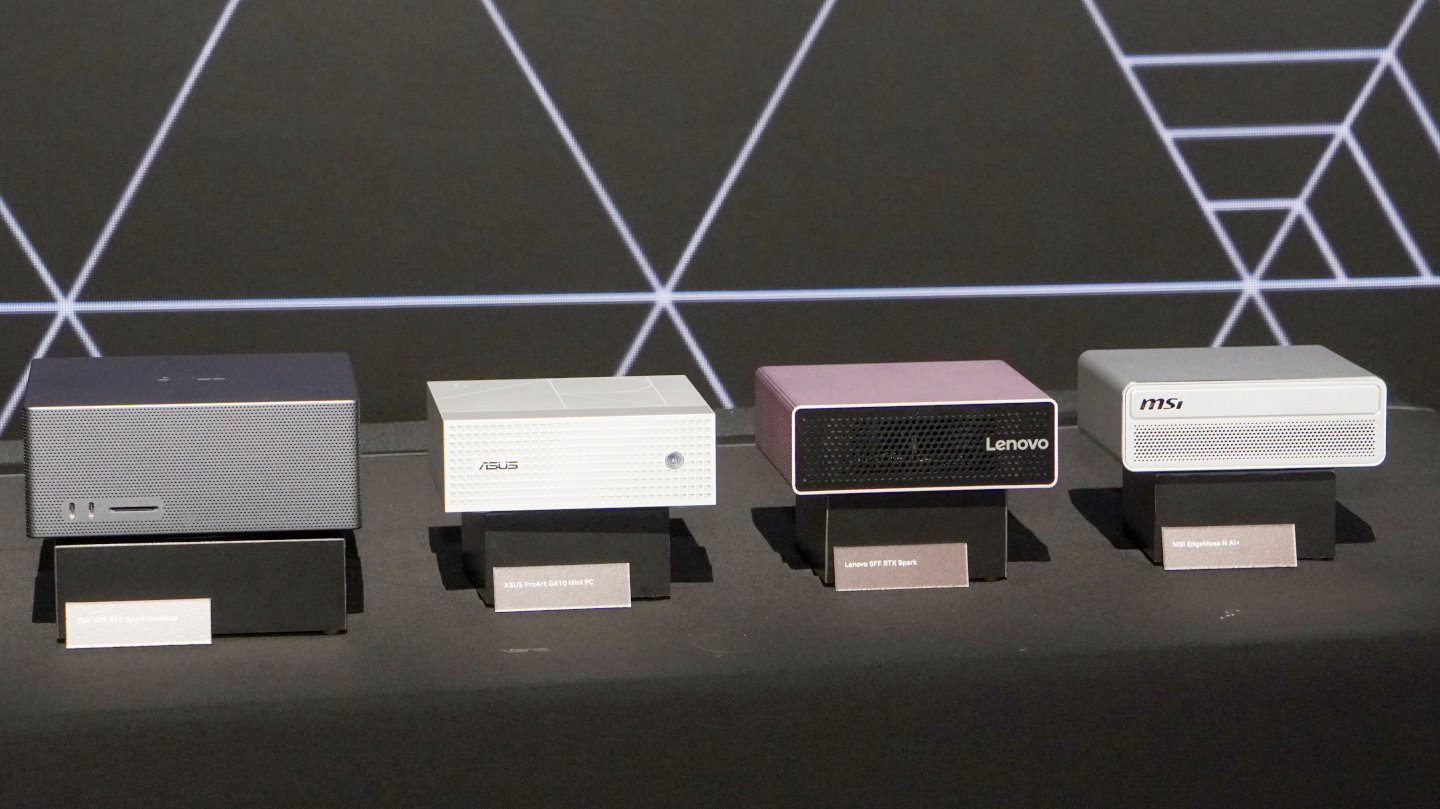 由左至右為Dell、Asus、Lenovo、MSI推出的RTX Spark迷你電腦。