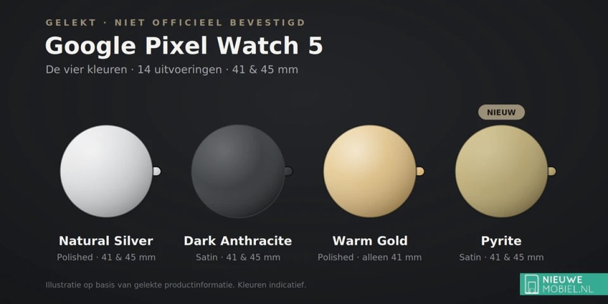 Google Pixel Watch 5 規格售價全曝光,雙尺寸新色質感升級但變貴了