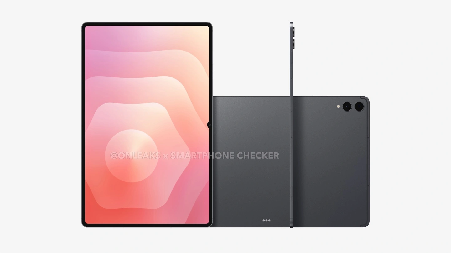 三星 Tab S12 Ultra 平板算繪圖曝光，維持 5.12mm 極致纖薄與「瀏海」設計，核心爆料改採「發哥」晶片
