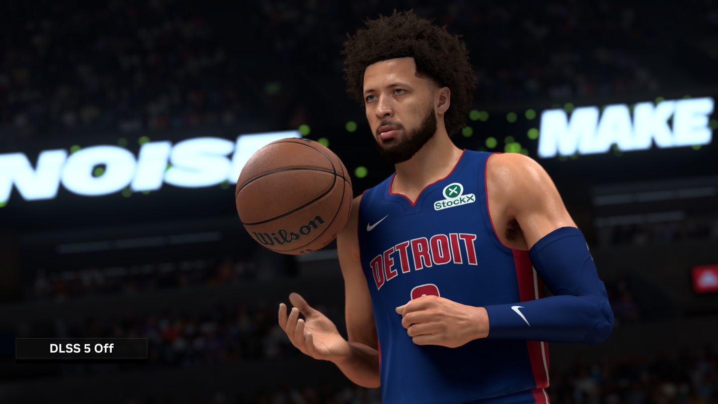 最後我們看到DLSS 5在實際遊戲NBA 2K27的效果，圖為關閉DLSS 5的情況。